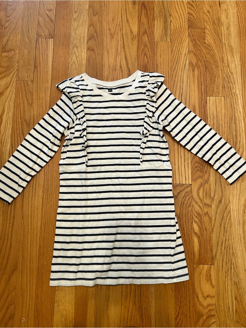 Tea Collection 7 Striped Ruffle Shoulder Dress - Navy & White
